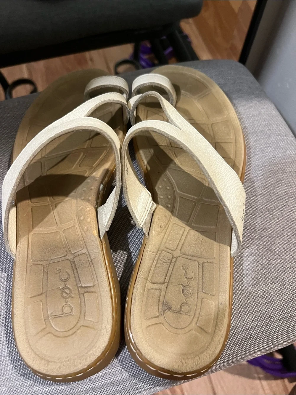 boc White Leather Slide Sandals for Women